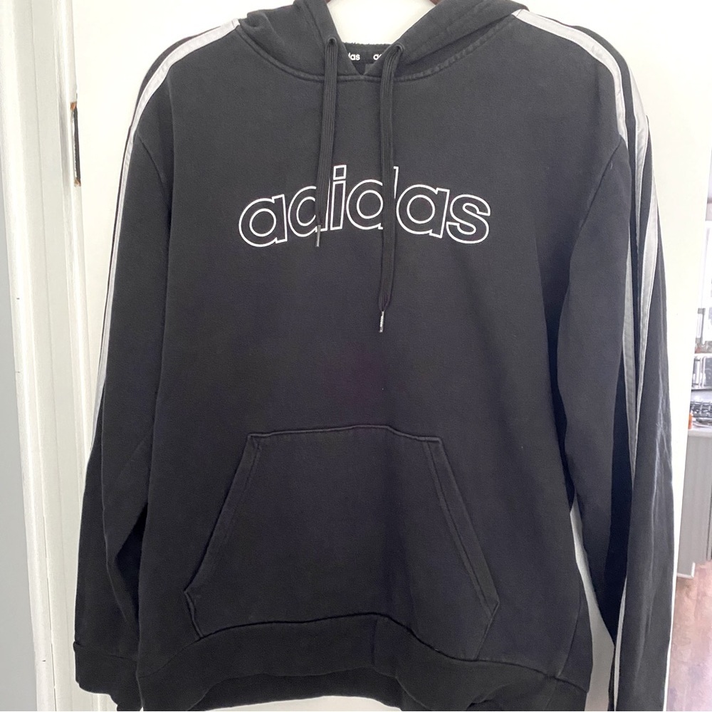 Adidas Hoodie Size Medium Mens Sweatshirt Black Logo 3 Stripes